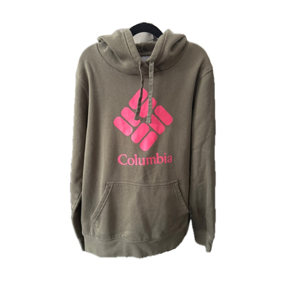 Columbia Olive Green Hoodie with Pink Accent